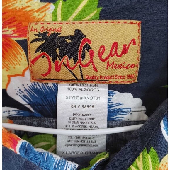 IN GEAR MEXICO Men’s Button Up Hawaiian Shirt Size XL Blue Floral - Picture 2 of 3